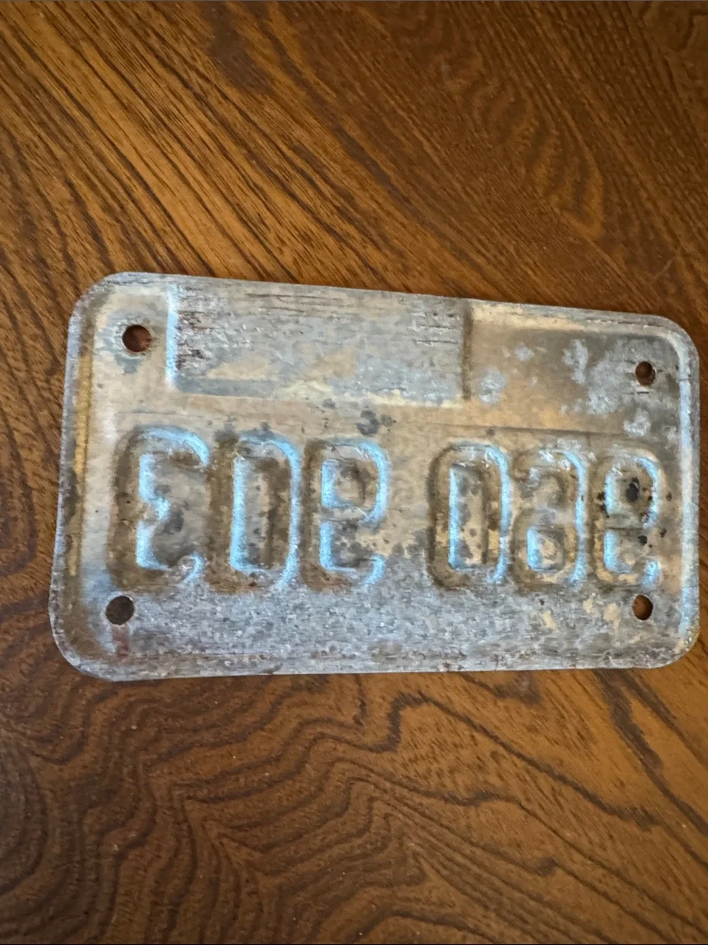 Vintage Illinois Land of Lincoln steel Motorcycle License Plate White and Blue